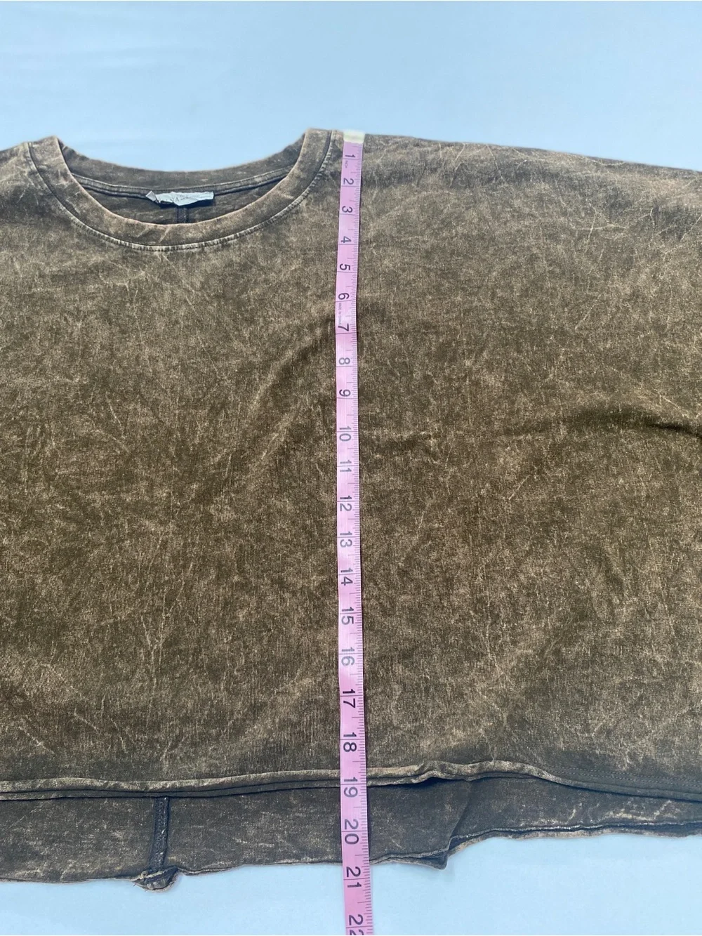 Zenana One Size Brown Mineral Wash Cropped Oversized T-Shirt Top